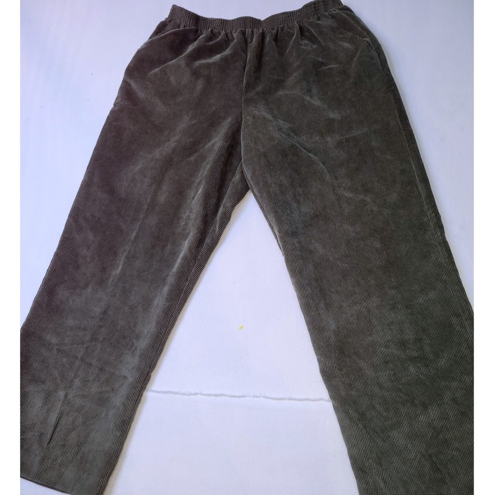 Alfred Dunner Petite 16P Olive Green Corduroy Pull On Elastic Waist Pants Pocket